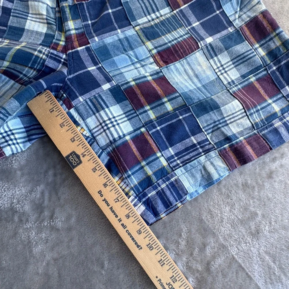 St Johns Bay Patchwork Plaid‎ Shorts Mens 38 Blue Madras Preppy Coastal Cotton